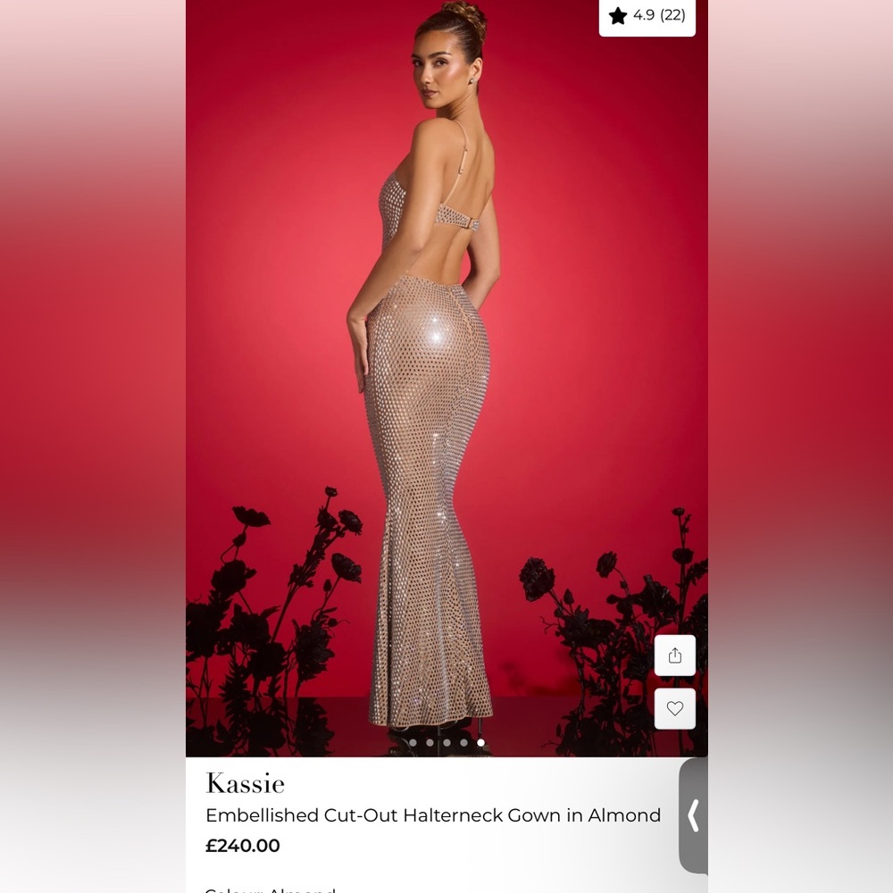 Oh Polly White and Gold Sequin Halter Gown